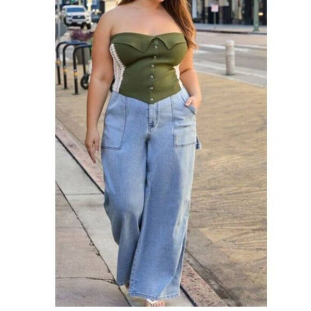 Forever 21 Women's Wide-Leg High Rise Carpenter Utility Jeans NEW $89